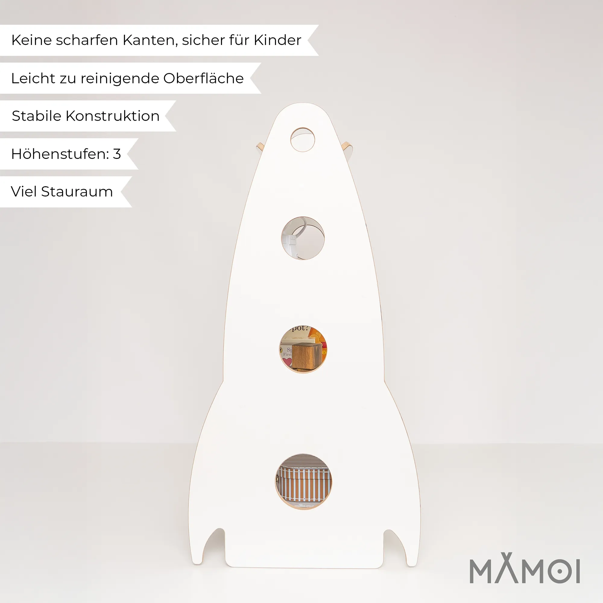 MAMOI® Regał na książki i organizer zabawek w kształcie rakiety, drewniany regał na książki, biblioteczka dziecięca Montessori, 100% ECO, Made in EU - Image 2