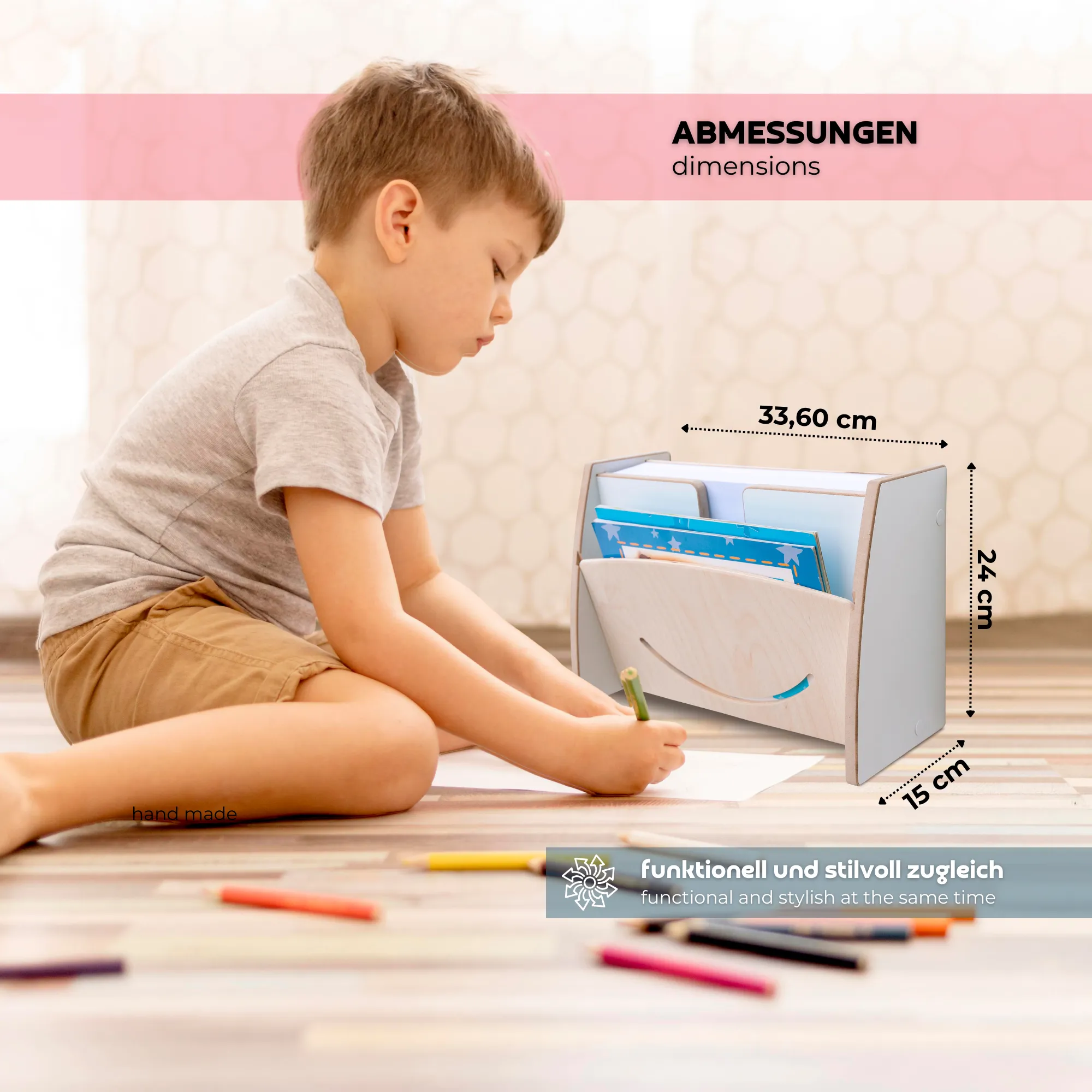 MAMOI® Organizer in legno per carta A4 – da montare a parete o da appoggiare sulla scrivania | Portacarte per bambini, ufficio e scuola | Vassoio portadocumenti sostenibile per carta da stampante, carta da disegno e appunti - Image 3