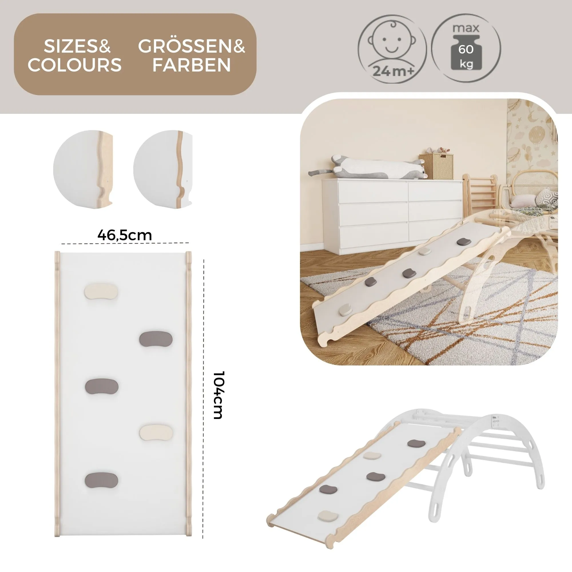 MAMOI® Scivolo in legno naturale per bambini, Scivoli per arrampicata a triangolo, Gioco per uso interno e giardino, Palestrina neonato montessori a partire da 1 anno 2/3 anni - Image 4
