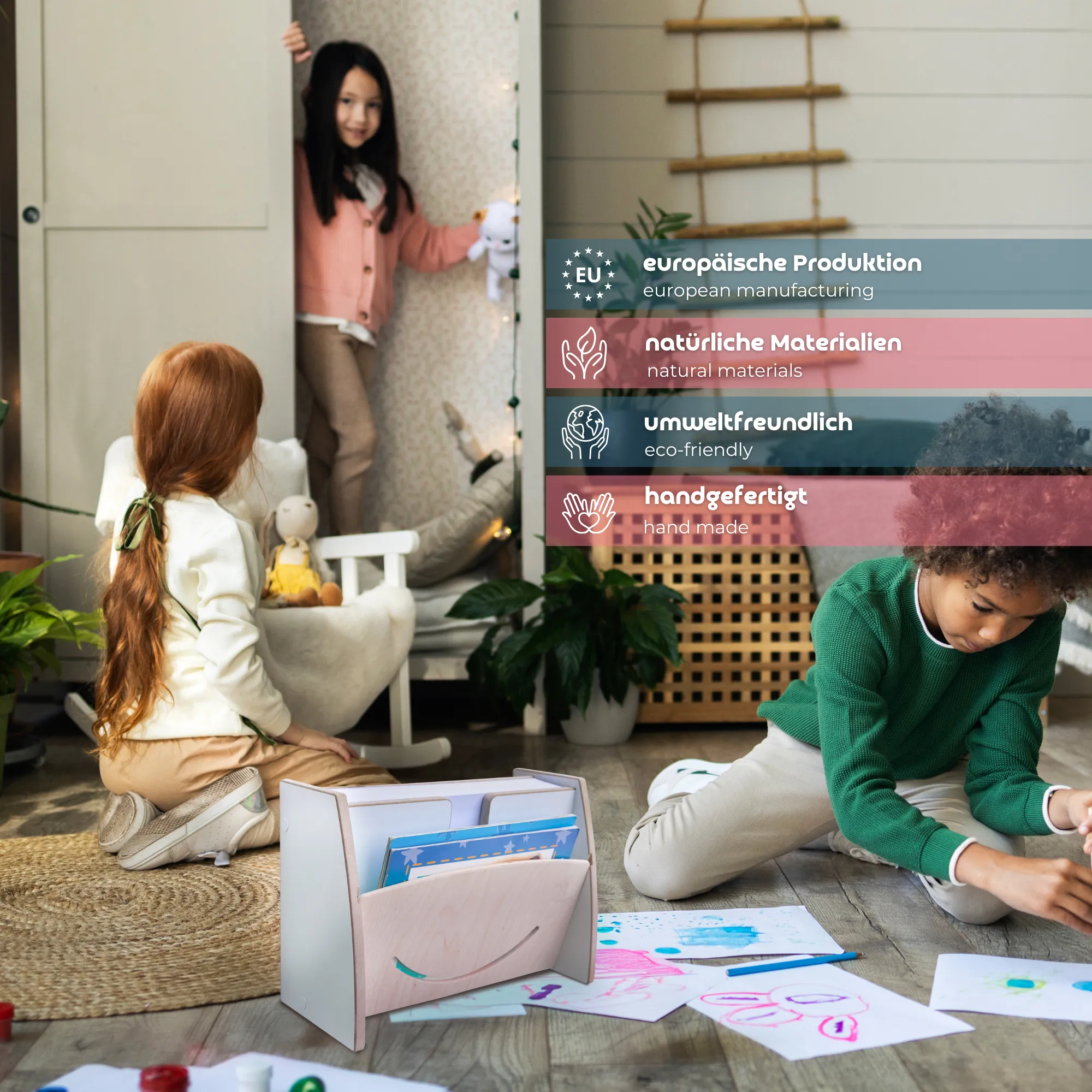 MAMOI® Organizer in legno per carta A4 – da montare a parete o da appoggiare sulla scrivania | Portacarte per bambini, ufficio e scuola | Vassoio portadocumenti sostenibile per carta da stampante, carta da disegno e appunti - Image 4