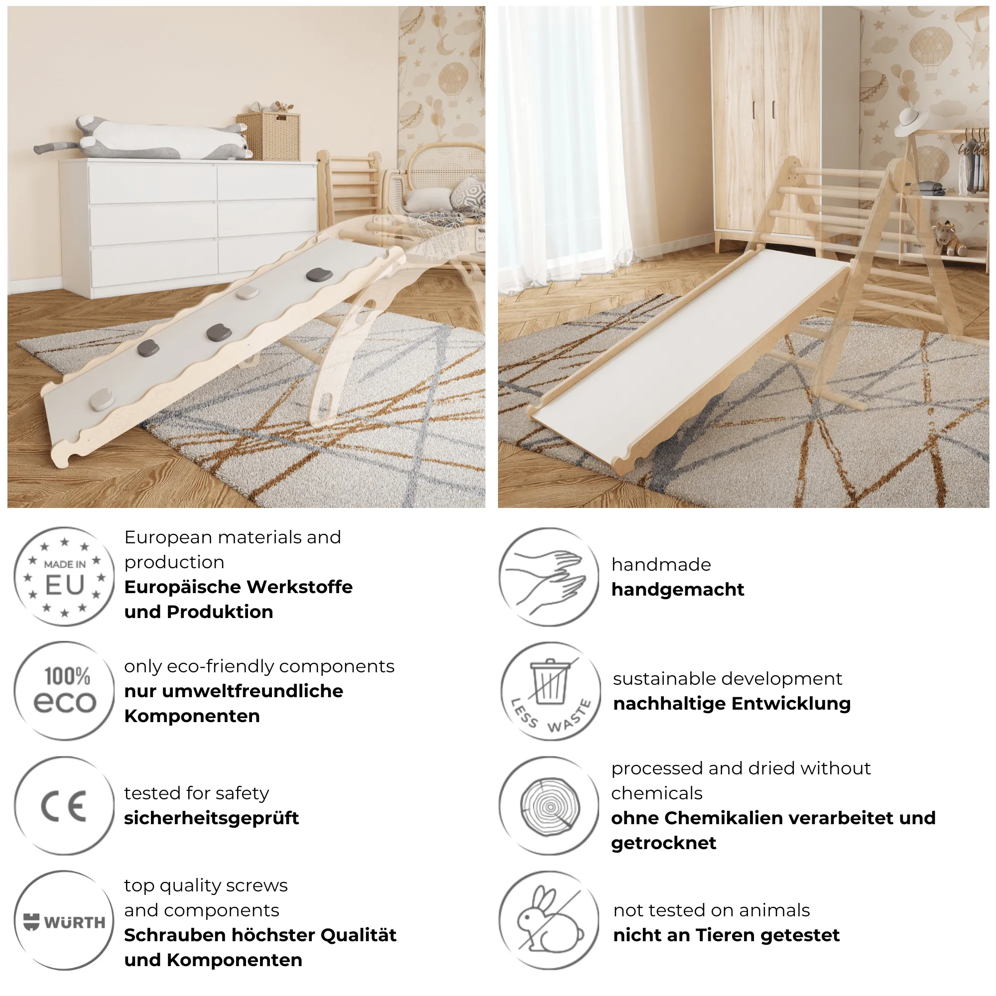 MAMOI® Scivolo in legno naturale per bambini, Scivoli per arrampicata a triangolo, Gioco per uso interno e giardino, Palestrina neonato montessori a partire da 1 anno 2/3 anni - Image 5