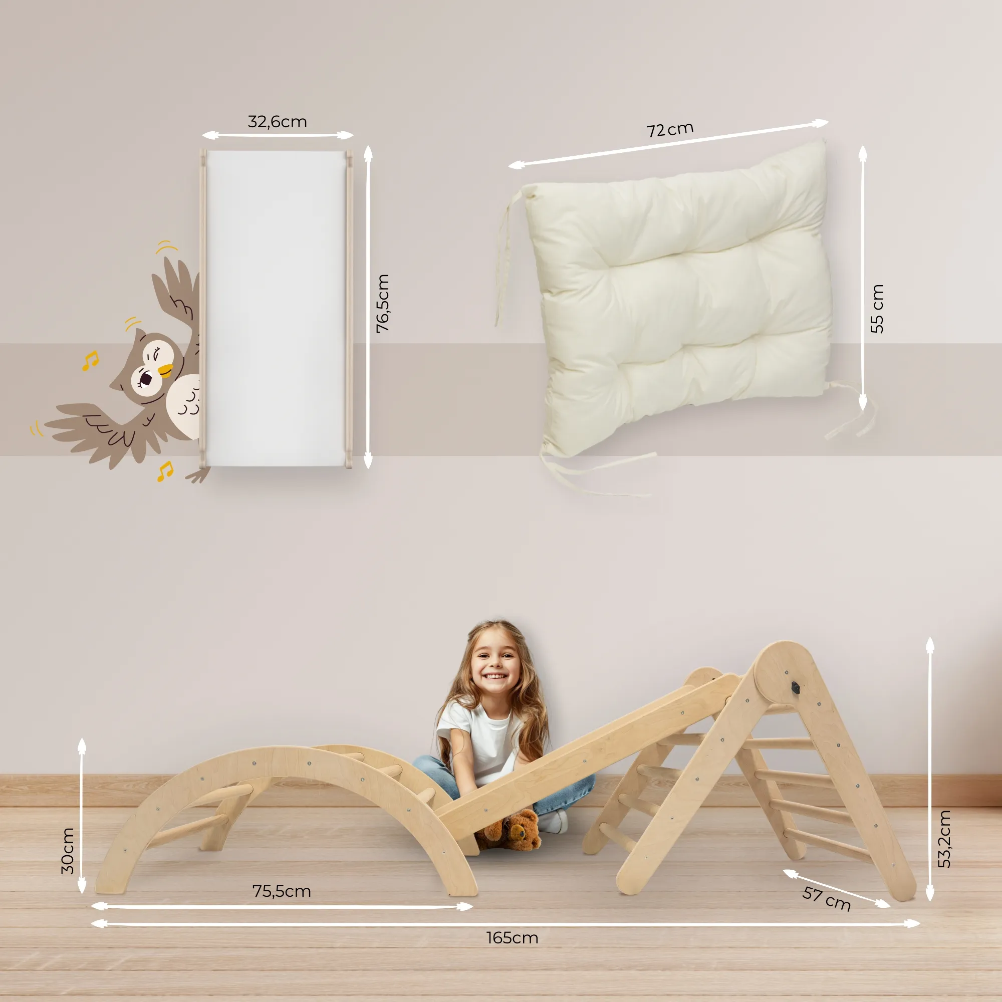 MAMOI® Struttura per arrampicata Triangolo per arrampicata indoor 4 in 1 SET. Arco di arrampicata Montessori con cuscini, parco giochi indoor 1-3 anni e scivolo per bambini. - Image 6