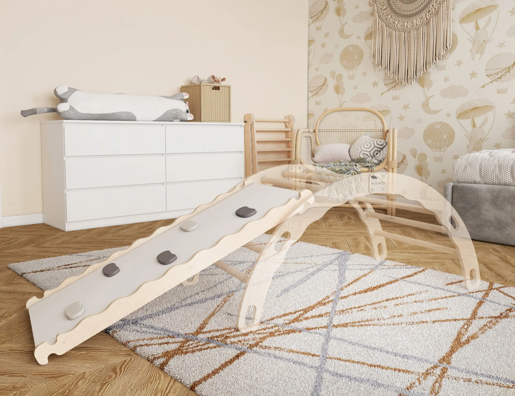 MAMOI® Scivolo in legno naturale per bambini, Scivoli per arrampicata a triangolo, Gioco per uso interno e giardino, Palestrina neonato montessori a partire da 1 anno 2/3 anni - Image 2