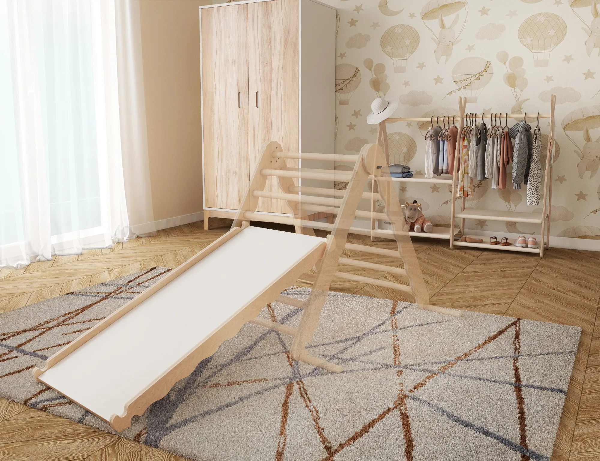 MAMOI® Scivolo in legno naturale per bambini, Scivoli per arrampicata a triangolo, Gioco per uso interno e giardino, Palestrina neonato montessori a partire da 1 anno 2/3 anni - Image 3