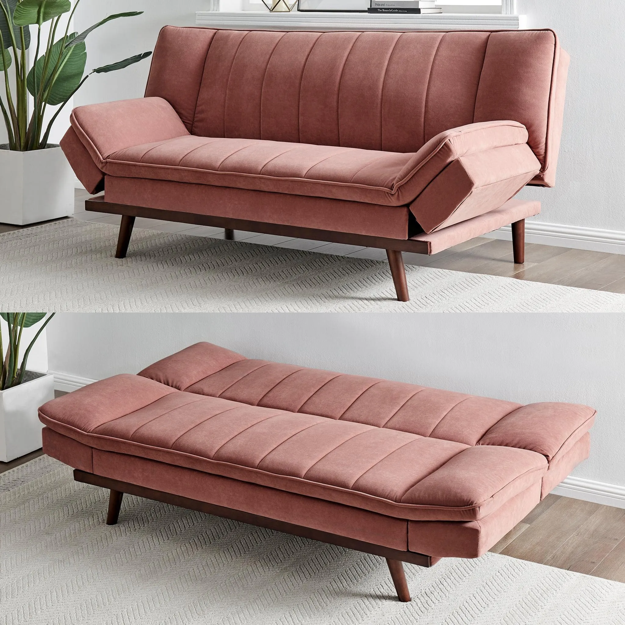 3 Seater Rose Pink Velvet Sofa Bed - Mondaine - Image 2