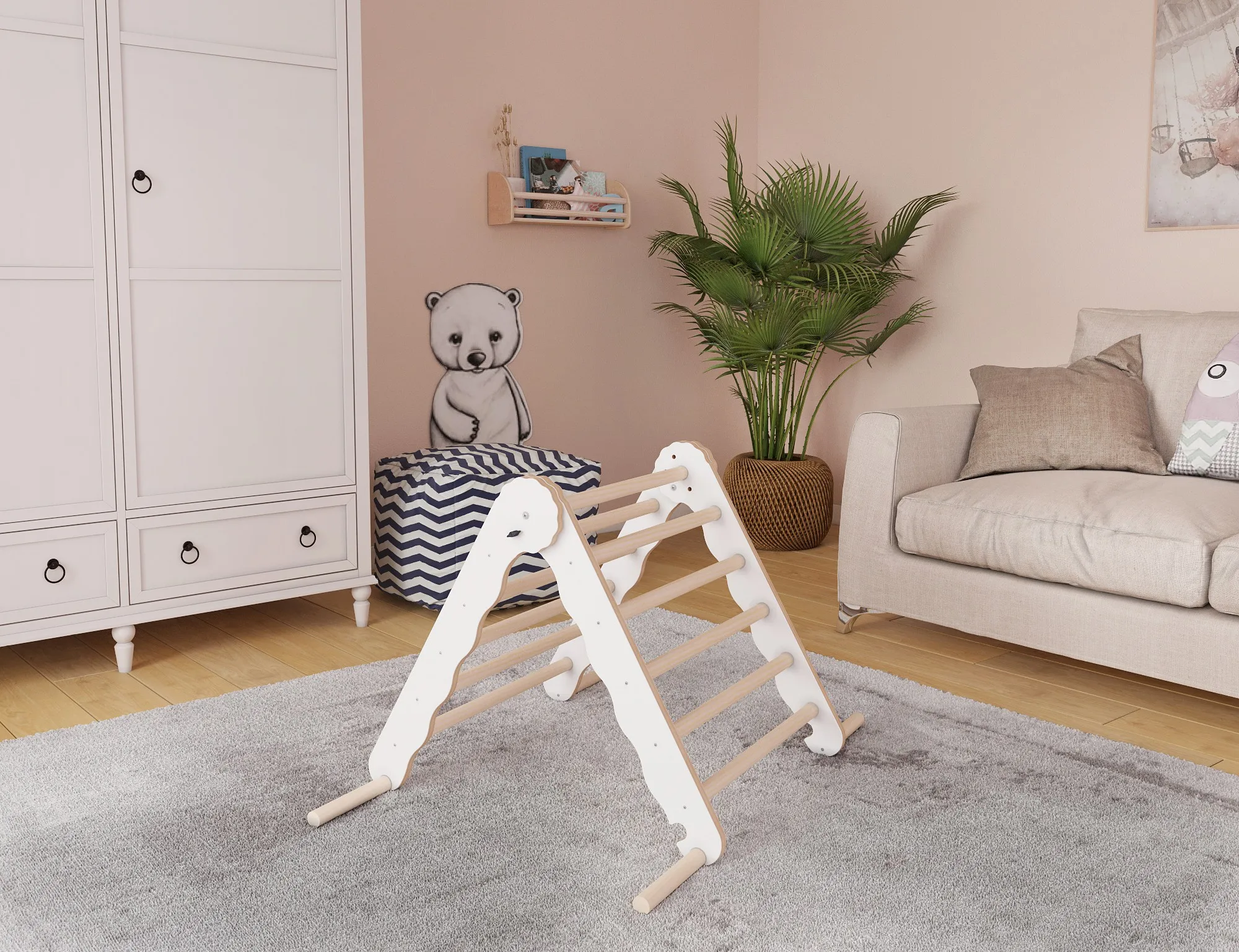 MAMOI® Trójkąt wspinaczkowy dla dzieci | Drewniana drabinka dla dzieci Trójkątna drabinka | Wielofunkcyjny trójkąt wspinaczkowy montessori | Piramida wspinaczkowa | CE | 100% ECO | Wyprodukowano w UE - Image 2