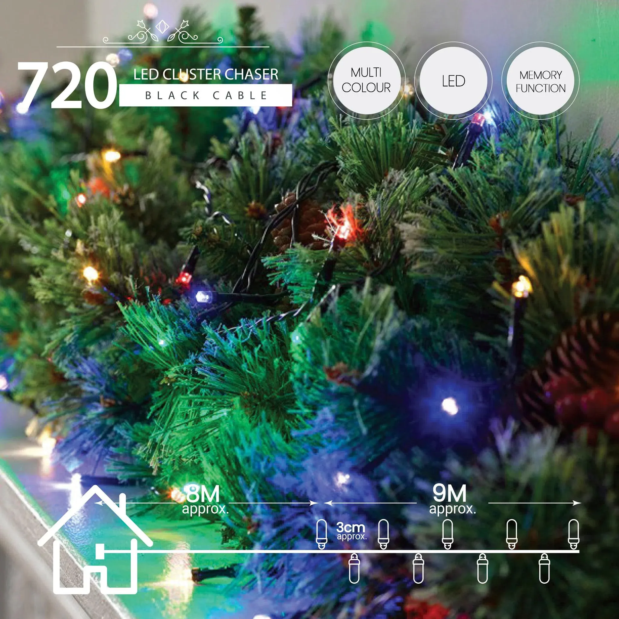 720 LED Cluster Lights - Multi Colour - 10M - Image 9
