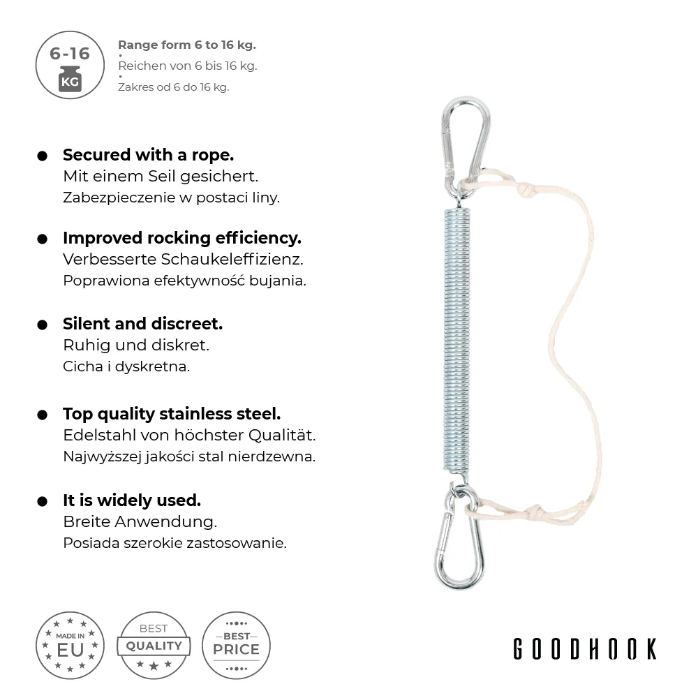 MAMOI® Lina do huśtawki 100 kg | 2 x przedłużenie liny huśtawkowej z metalowym karabińczykiem | Naturalna lina z karabińczykiem 100% ECO | Wyprodukowano w UEMAMOI® - Image 2