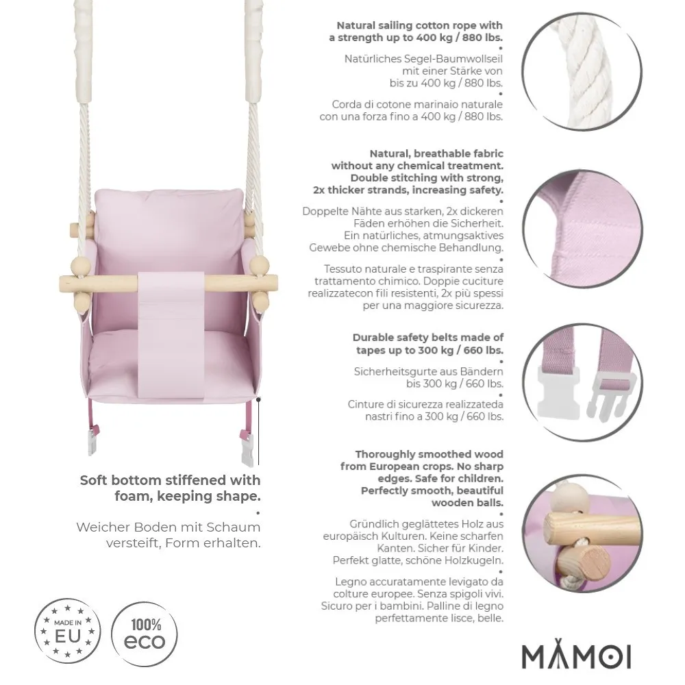 MAMOI® Altalena neonato per bambini, Altalene di legno da interno, Dondolo a porta da casa, Altalena design scandinavo a partire da 1 anno 2/3 anni, Baby swing - Image 3
