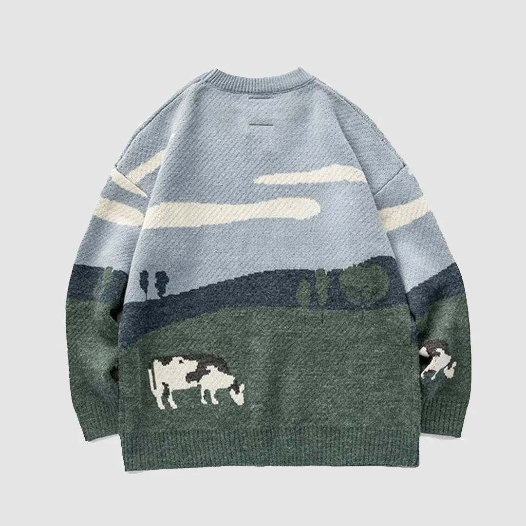 Cow Knitted Printed Sweater - Image 2