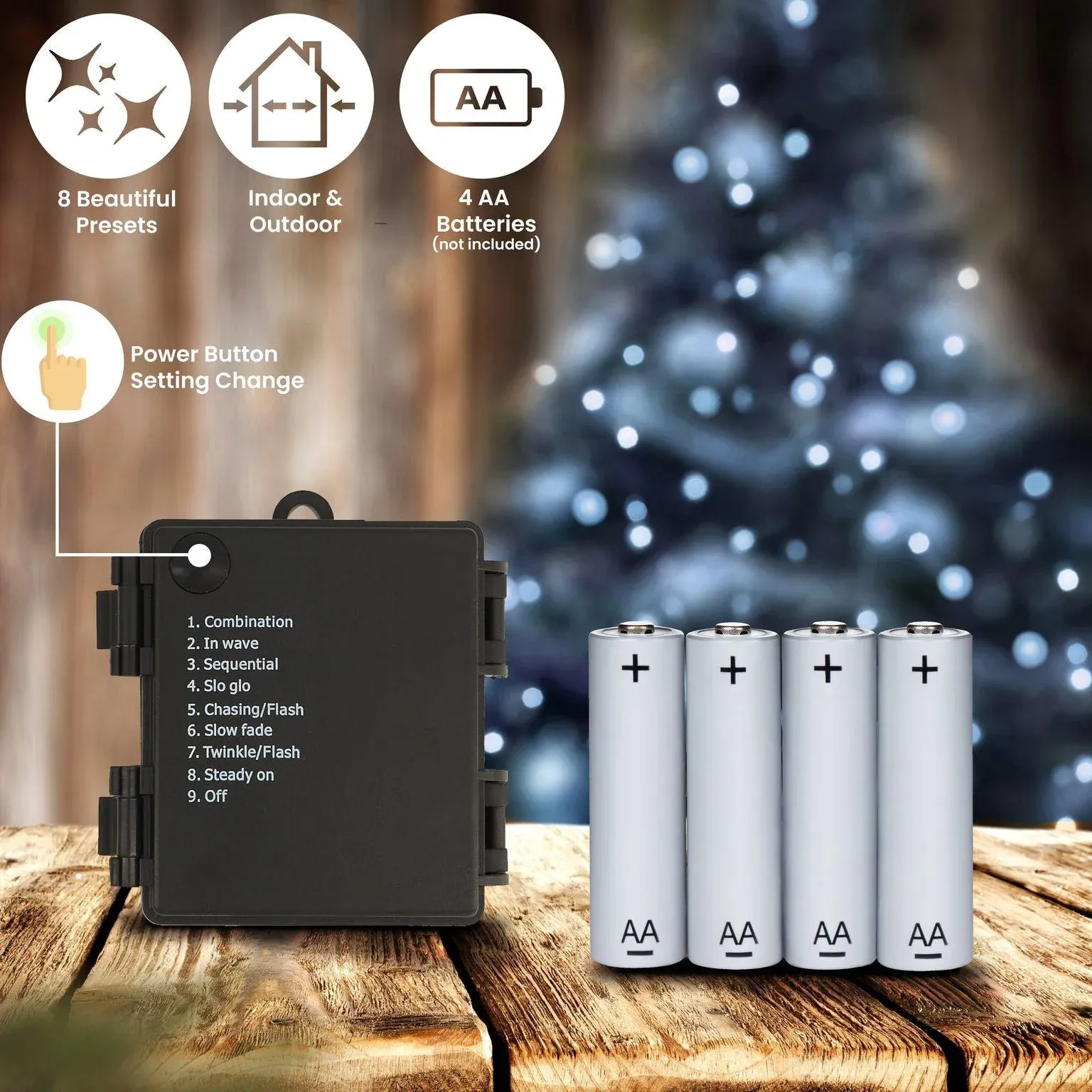 LED Berry Bulbs Battery Operated 8 Function (100 Lights) - White Lights - Image 5